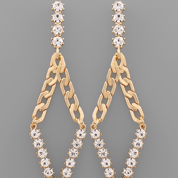 Crystal & Chain Rhombus Earrings - Picture 1 of 2